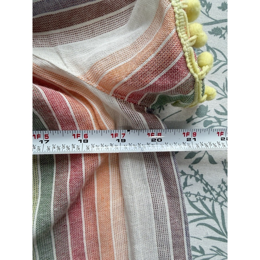 America And Beyond Rainbow Stripe Off Shoulder Pom Pom Boho Peasant Top SM - Picture 6 of 8